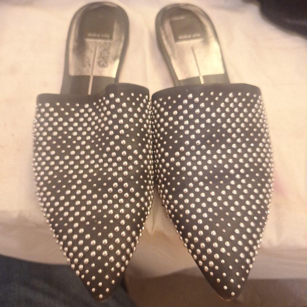 Dolce Vida NWT Elvah Black Leather and Silver Studded Flats Size 9.5
